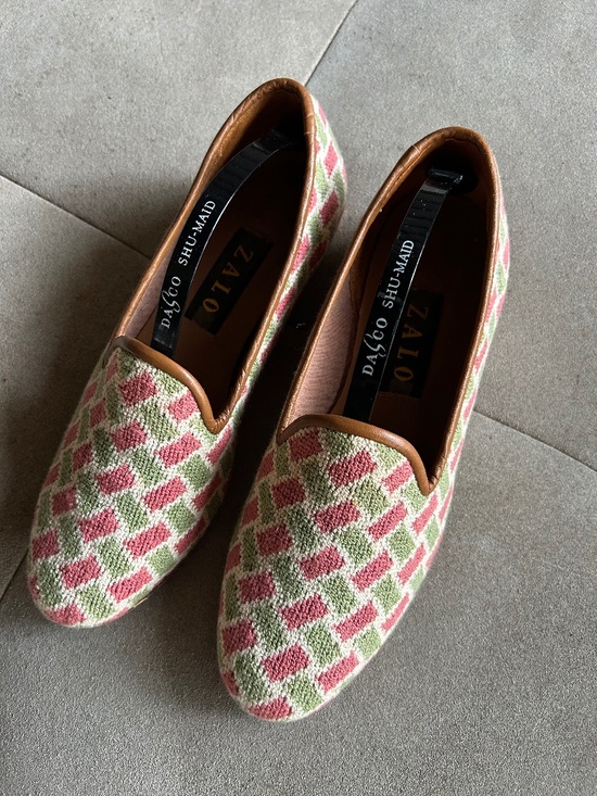 Zalo Shoes - ZALO Women's Needlepoint Loafers with a pink and green diamond patten